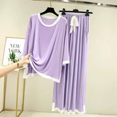 Purple White Round Neck Plazzo PJ Set