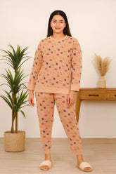 Winter Peach Clouds Sleep Co-Ord Set Night Suit