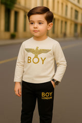 Boy Printed White Track Suit for Kids