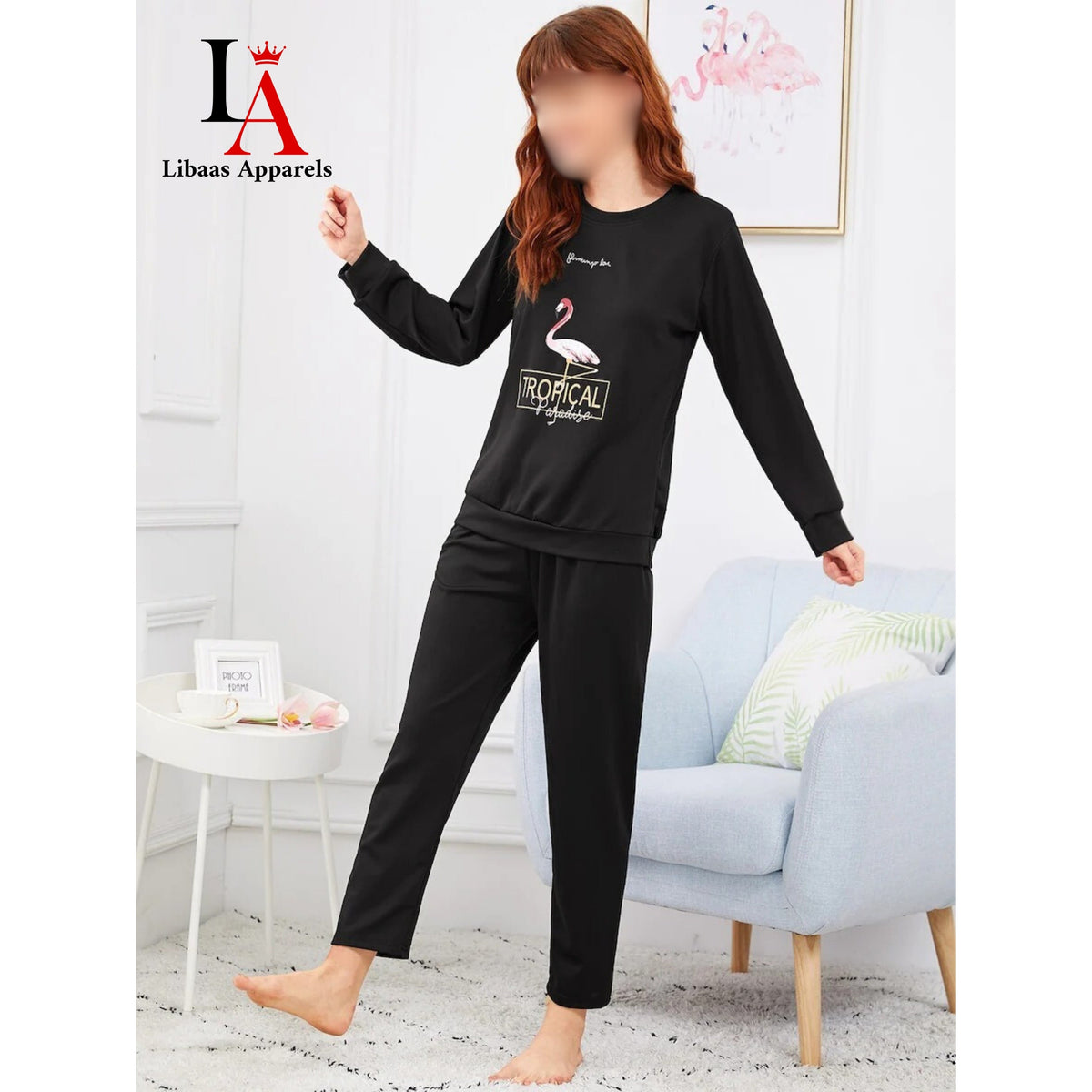 Black Tropical Paradise Night Suit