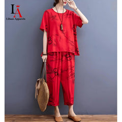 Red Ring Printed Capri Night Suit