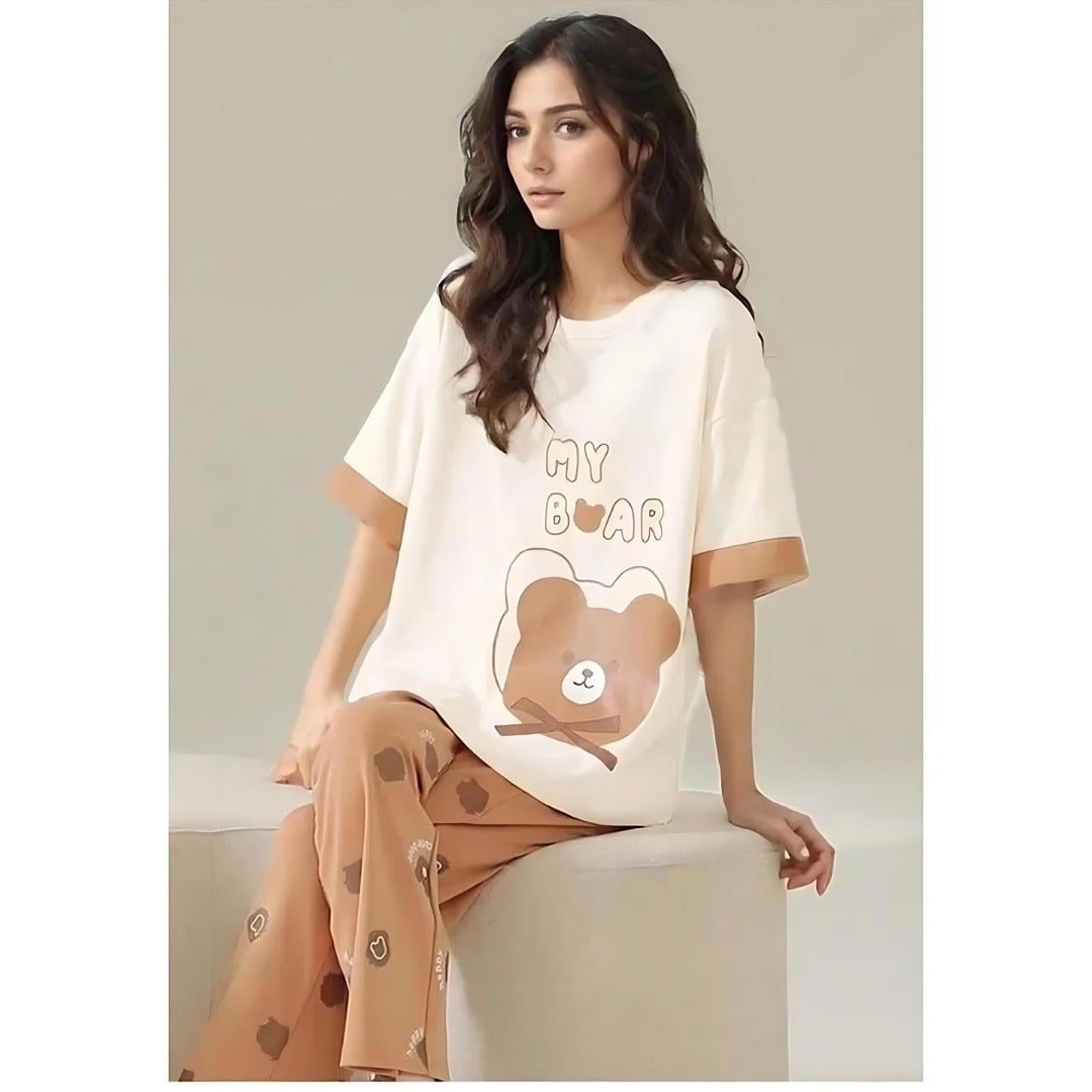 Handsome Bear Printed Pajama Night Suit