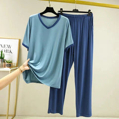 New Blue V-Neck T-Shirt with Contrast Pocket Pajama