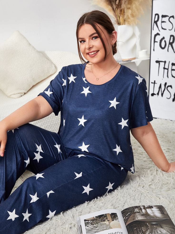 Blue Midnight Star Printed Night Suit